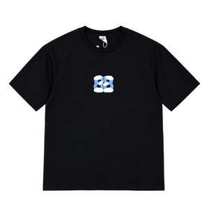 LARVIN Black Graphic Boxy Fit T-Shirt – Blue & White 3D Print