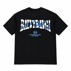 LARVIN Black Graphic Boxy Fit T-Shirt – Blue & White 3D Print