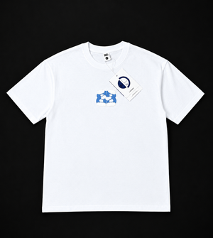 LARVIN White Graphic Boxy Fit T-Shirt – Blue & White 3D Print