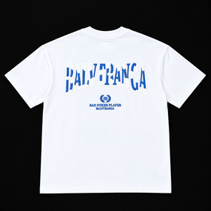 LARVIN White Graphic Boxy Fit T-Shirt – Blue & White 3D Print