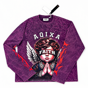 LARVIN Faith Angel Graphic Acid Wash Long Sleeve T-Shirt